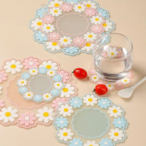 Daisy Floral PVC Heat Insulation Pad Waterproof Oil-Proof Pot Holder Dining Table Mat Anti-Scalding Bowl Coaster Home Kitchen Decor