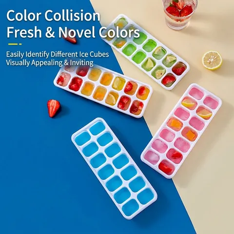 14 Grids Square Silicone Ice Cube Tray With Lid Soft Bottom Easy Release Food Grade DIY Plastic Ice Mold For Kitchen Home Drinks