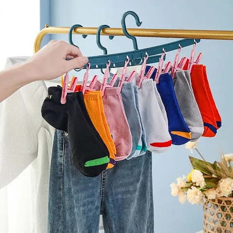 Plastic I-Shaped Sock Hanger with Windproof Clips Multi-Clip Underwear Drying Rack Space Saving Laundry Pegs for Baby Clothes