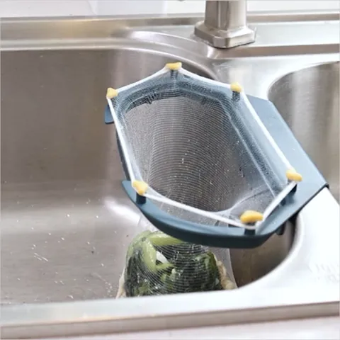 Triangle Kitchen Sink Drain Rack With Disposable Filter Mesh Bag Holder For Clog Free Household Waste Management Strainer