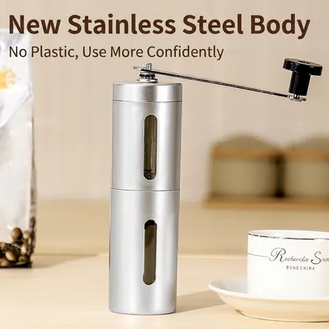 Portable Manual Coffee Grinder Hand Crank Mill with Ceramic Burr Adjustable Stainless Steel Hand Mill for Travel Home Office