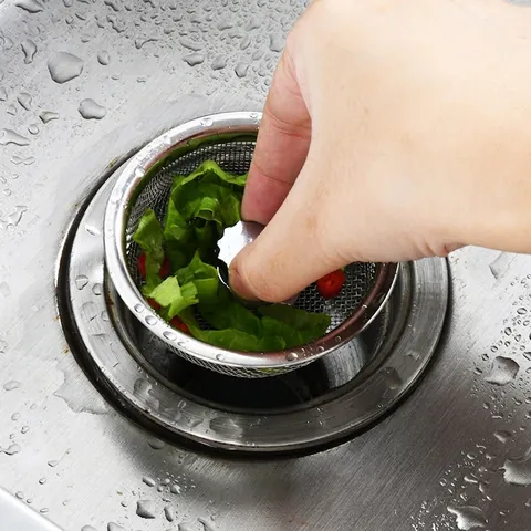 Stainless Steel Kitchen Sink Strainer Mesh Filter Basket With Movable Handle Rubber Plug Drain Anti-Clogging Sink Stopper