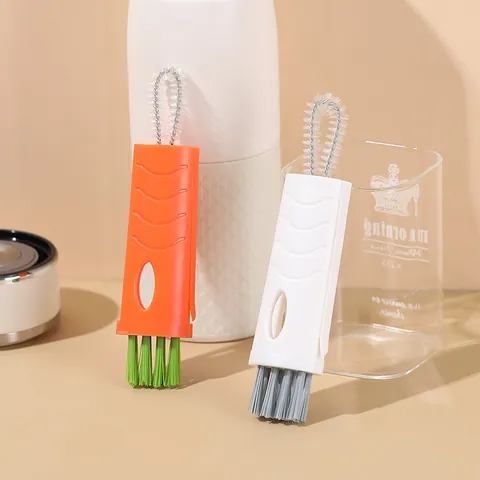 3-in-1 Carrot Shape Bottle Cleaning Brush Creative Foldable Cup Lid Crevice Groove Scrubber Household Thermos Lid Cleaner Tool