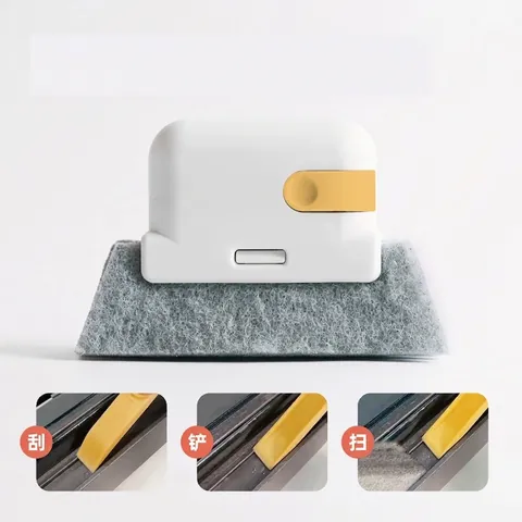 Handheld Window Groove Cleaning Brush With Scraper Plastic Scouring Pad Crevice Cleaner Tool For Home Kitchen Tracks