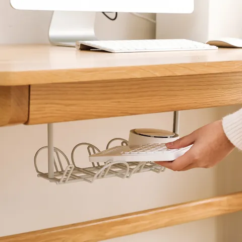 Under Desk Cable Management Tray ABS Plastic Wire Organizer Mesh Basket for Power Strip and Cords Home Office Storage Rack