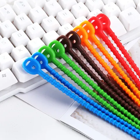 Reusable Silicone Cable Ties Multi-Color Adjustable Cord Organizer Straps For Data Cables Headphones Wires Management Ties