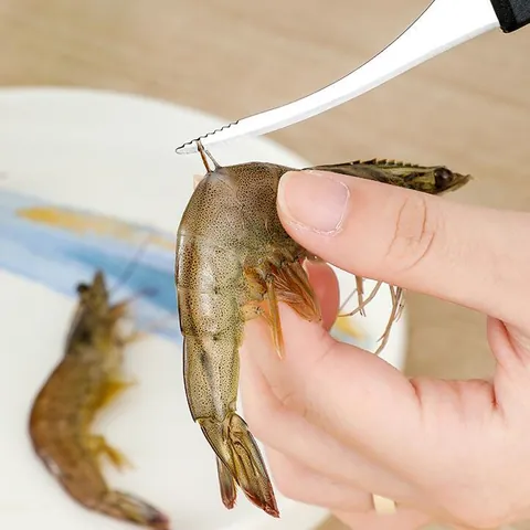 Stainless Steel Shrimp Deveiner Knife Arc Blade Serrated Tip Shrimp Peeler Shrimp Back Opener Kitchen Tool With Ergonomic Handle
