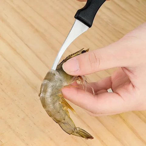Stainless Steel Shrimp Deveiner Knife Arc Blade Serrated Tip Shrimp Peeler Shrimp Back Opener Kitchen Tool With Ergonomic Handle