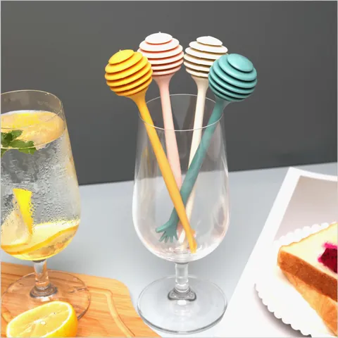 Plastic Honey Dipper Stirrer Stick Long Handle Honeycomb Spoon For Coffee Milk Tea Kitchen Tools With Hand Shape Finial