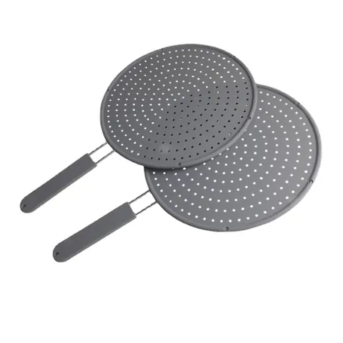 Multipurpose Silicone Splatter Screen With Stainless Steel Handle Perforated Pot Lid Splatter Guard For Overspill Protection Cooking Straining