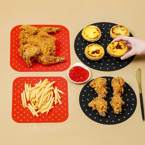 Herbruikbare Siliconen Airfryer Mat Antiaanbaklaag Geperforeerd Hittebestendig Airfryer Mand Voeringen Rond Vierkant Keuken