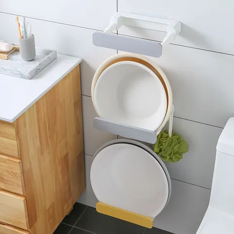 A3039 Wall Mounted No Drill Expandable Washbasin Rack Multi Functional Plastic Organizer with Hooks for Bathroom Kitchen