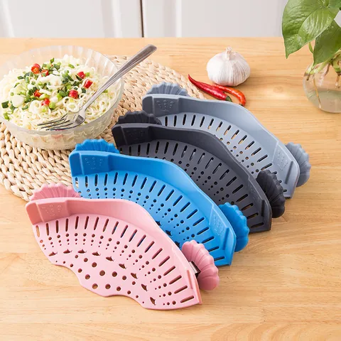 Flexible Silicone Clip On Pot Strainer Heat Resistant Colander Side Drainer Tool For Pasta Vegetable Draining Universal Fit
