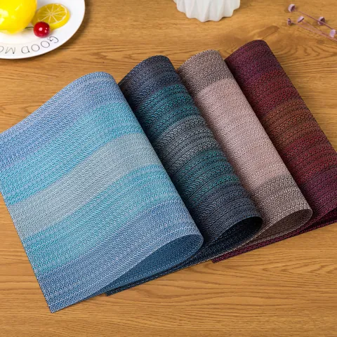 Mantel Individual Tejido de PVC Estilo Europeo Alfombrilla de Mesa Antideslizante Resistente al Calor Color Sólido Textura Bambú