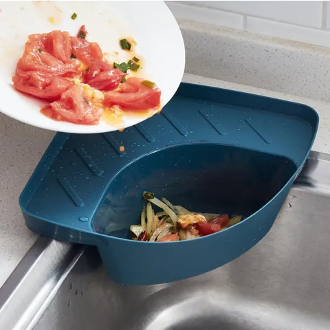 Triangular Kitchen Sink Drain Basket Fruit Vegetable Residue Filter Rack Corner Storage Shelf With Suction Cup Plastic Multi-functional Organiser