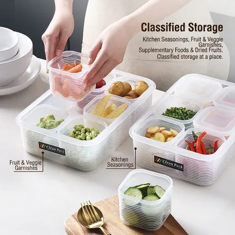 Transparent Plastic Refrigerator Food Storage Container With Lid Stackable Kitchen Organizer Box For Onion Ginger Garlic Fruit