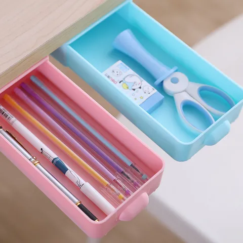 Under Desk Hidden Drawer Storage Box Adhesive Stationery Organizer Tray Under Table Hidden Drawer Office School Supplies Organizer