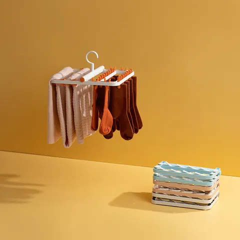 Foldable Plastic Multi-Clip Socks Hanger Windproof Underwear Drying Rack Home Laundry Organization 360 Rotating Hook