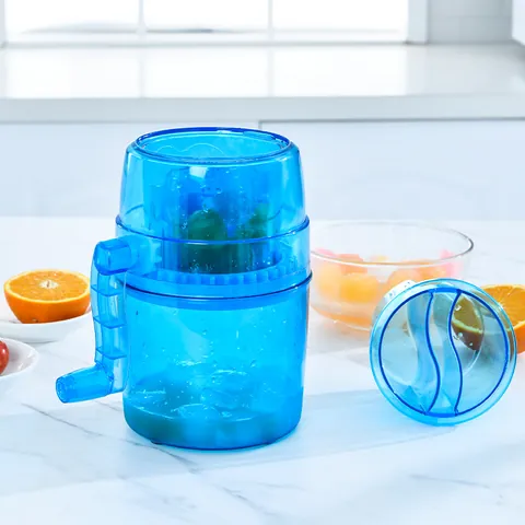 Manual Ice Crusher Hand Crank Shaved Ice Machine Portable Home Mini Slushie Maker Blue PP Plastic Kitchen Tool With Dual Blade