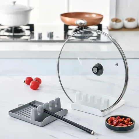 Modern PP Kitchen Spatula Rest Multipurpose Pot Lid Holder With Drip Pad Heat Resistant Utensil Rack For Spoon Ladle Tongs