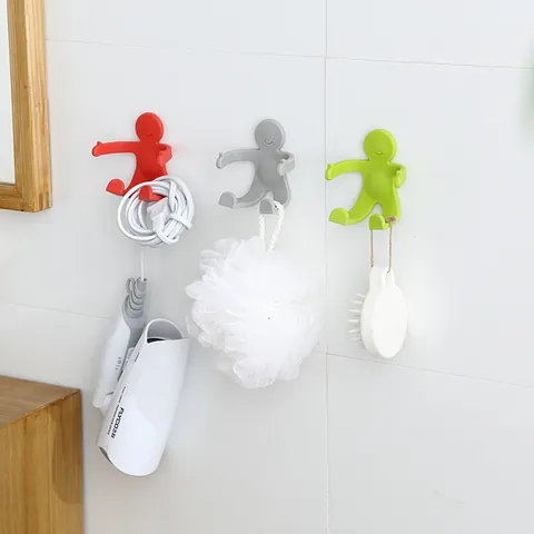 Flexible Humanoid Multipurpose Wall Hook Creative Deformable Little Man Toothbrush Holder Silicone Metal Hanger For Home