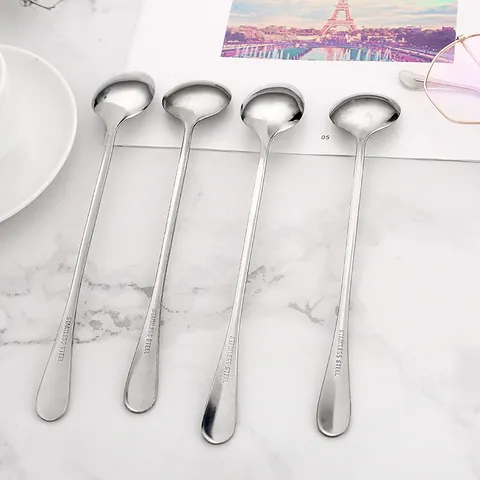 Stainless Steel Long Handled Spoon Creative Coffee Stirring Spoon Dessert Spoon For Office Home Kitchen Tableware