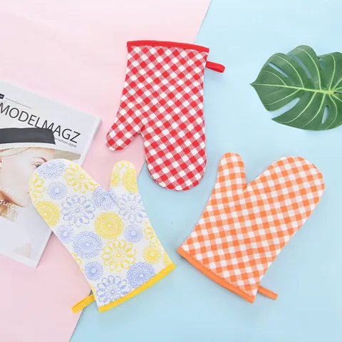 Cotton Heat Resistant Oven Mitts For Baking Thickened Insulated Kitchen Gloves For Microwave Grill BBQ With Hanging Loop