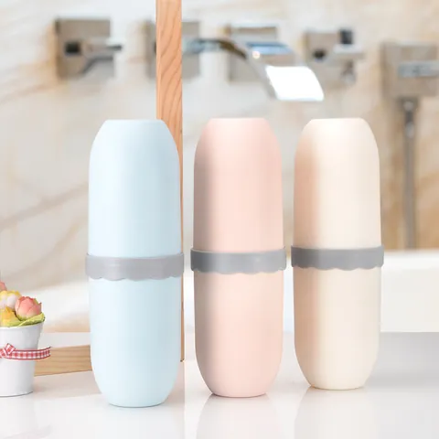 Portable Travel Toothbrush Case Mouthwash Cup PP Plastic Capsule Shape Toothpaste Storage Organizer Bathroom Accessories