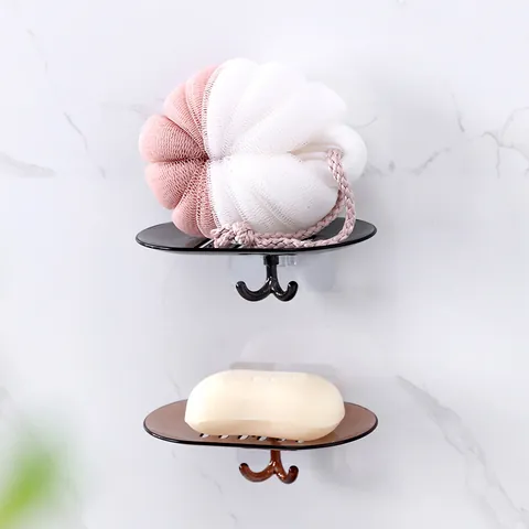 Wall Mounted Soap Box with Drainage Holes and Hooks Crystal AS Plastic Soap Dish Holder for Bathroom Kitchen Organization