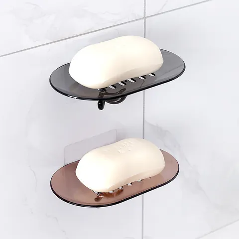 Wall Mounted Soap Dish Holder Drainage Soap Tray Plastic Soap Case With Hooks For Bathroom Shower Kitchen Home Organizer