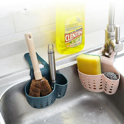 TPR Kitchen Sink Drain Bag Adjustable Hanging Basket Draining Rack For Sponge Soap Scrubber Storage Kitchen Bathroom Organizer