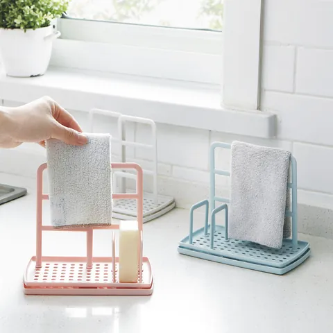 Kitchen Desktop Dishcloth Drain Rack PP Plastic Sponge Soap Storage Shelf Countertop No Drill Hanging Organizer Stand
