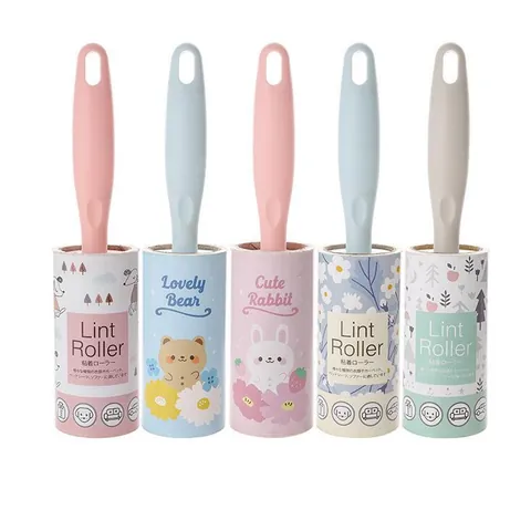 Portable Plastic Cartoon Lint Roller For Clothes Furniture Pet Hair Removal Sticky Paper Brush With Sixty Peelable Sheets