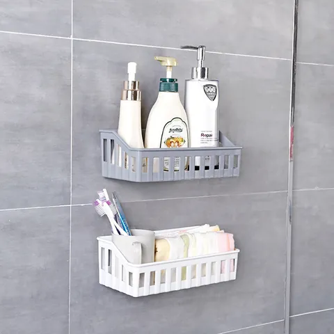 Drill-Free Bathroom Storage Rack Wall Mounted PP Plastic Shower Caddy For Toilet Restroom Hollow Drainage Organizer Shelf