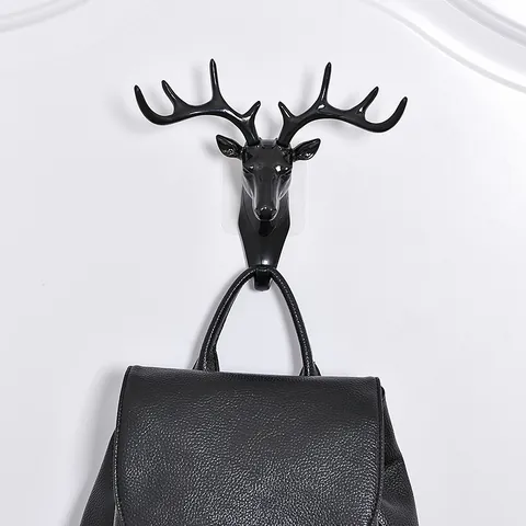 Gancio da Parete Creativo a Forma di Testa di Cervo in Plastica Decorativo Autoadesivo Senza Foratura per Cappelli Cappotti Chiavi Arredo Casa