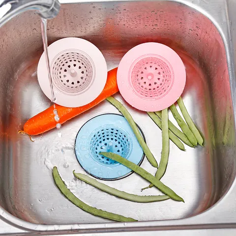 TPR Silicone Sink Strainer Filter Kitchen Drain Stopper With Handle Heart Shaped Holes For Bathroom Anti-Clogging Home Tool