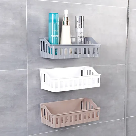 Punch-Free Plastic Bathroom Storage Rack Wall Mounted Hollow Drain Shower Caddy Organizer For Toilet Toothbrush Holder