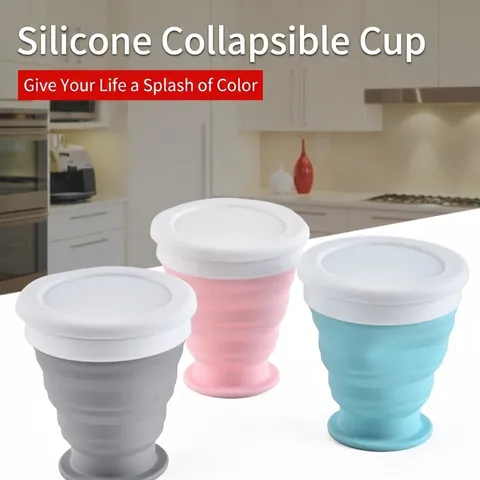 Portable Foldable Silicone Water Cup Travel Telescopic Drinking Cup With Lid For Outdoor Camping Hiking Mouthwash Cup