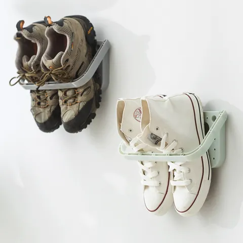Wall Mounted Foldable Shoe Rack PP Plastic Drill Free Bathroom Slippers Storage Rack Space Saving Wall Hanging Shoes Organizer
