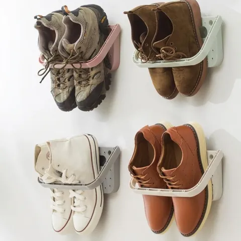 Wall Mounted Foldable Shoe Rack PP Plastic Drill Free Bathroom Slippers Storage Rack Space Saving Wall Hanging Shoes Organizer