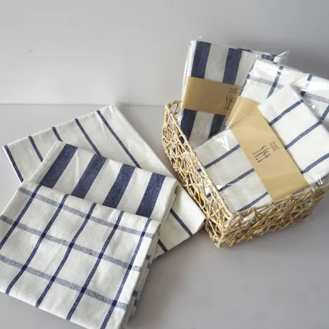 Japanese Style Linen Placemat Striped Grid Napkin Minimalist Blue White Table Mat For Home Kitchen Dining Decoration