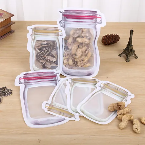 Mason Jar Shaped Ziplock Food Storage Bags Reusable Thickened Leakproof Sealed Bags For Nuts Cookies Snacks Kitchen Organization