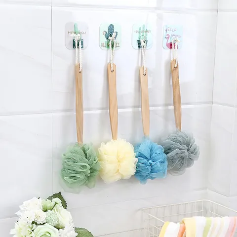 Long Handled Bath Brush Wooden Handle Soft Mesh Bath Sponge Exfoliating Scrubbing Shower Body Scrubber For Home Bathroom