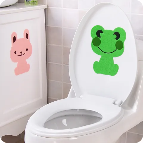 Cartoon Animal Toilet Lid Deodorant Sticker Felt Pad Washable Reusable Bathroom Decoration Rabbit Frog Bear Toilet Lid Pad