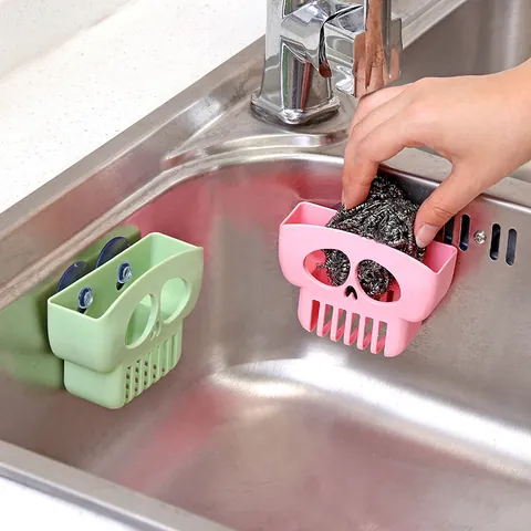 Creative Skull Shape Sponge Holder Suction Cup Kitchen Sink Caddy PP Plastic Dish Cloth Drain Rack Bathroom Soap Storage Organizer