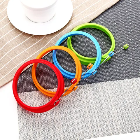 Round Silicone Egg Ring With Handle Food Grade Non-Stick Pancake Mold Kitchen Cooking Tool For Fried Eggs Omelets
