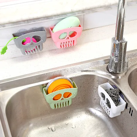 Creative Skull Shape Sponge Holder Suction Cup Kitchen Sink Caddy PP Plastic Dish Cloth Drain Rack Bathroom Soap Storage Organizer