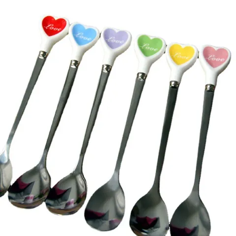 Cuchara de Acero Inoxidable en Forma de Corazón Con Mango de Cerámica Diseño Romántico para Café Postre Regalo