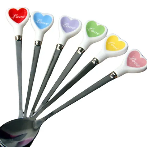 Cuchara de Acero Inoxidable en Forma de Corazón Con Mango de Cerámica Diseño Romántico para Café Postre Regalo