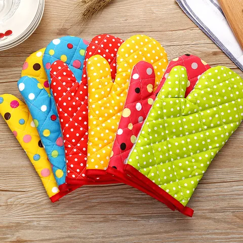 Quilted Cotton Oven Mitts Heat Resistant Polka Dot Kitchen Gloves For Baking Microwave Anti Scalding Pot Holders Women Men